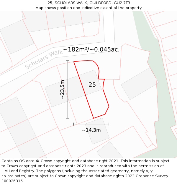 25, SCHOLARS WALK, GUILDFORD, GU2 7TR: Plot and title map