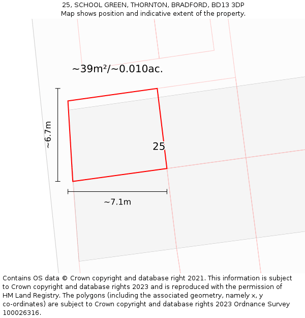 25, SCHOOL GREEN, THORNTON, BRADFORD, BD13 3DP: Plot and title map