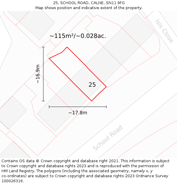 25, SCHOOL ROAD, CALNE, SN11 9FG: Plot and title map