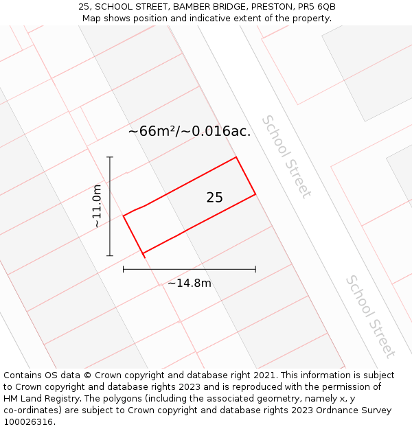 25, SCHOOL STREET, BAMBER BRIDGE, PRESTON, PR5 6QB: Plot and title map