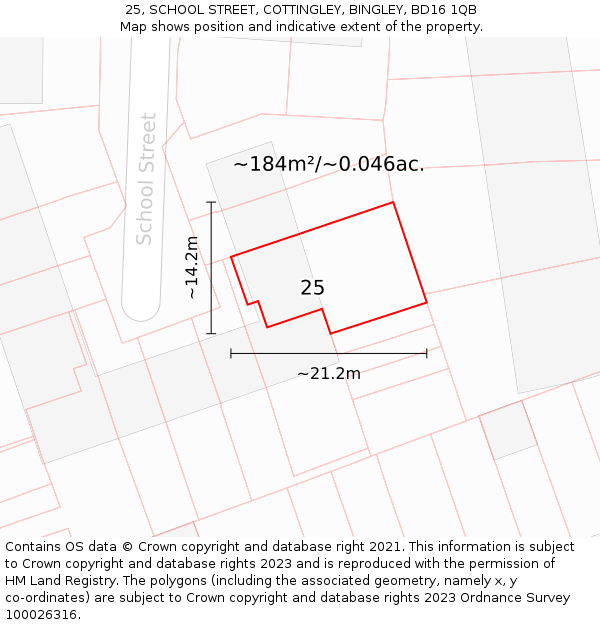 25, SCHOOL STREET, COTTINGLEY, BINGLEY, BD16 1QB: Plot and title map