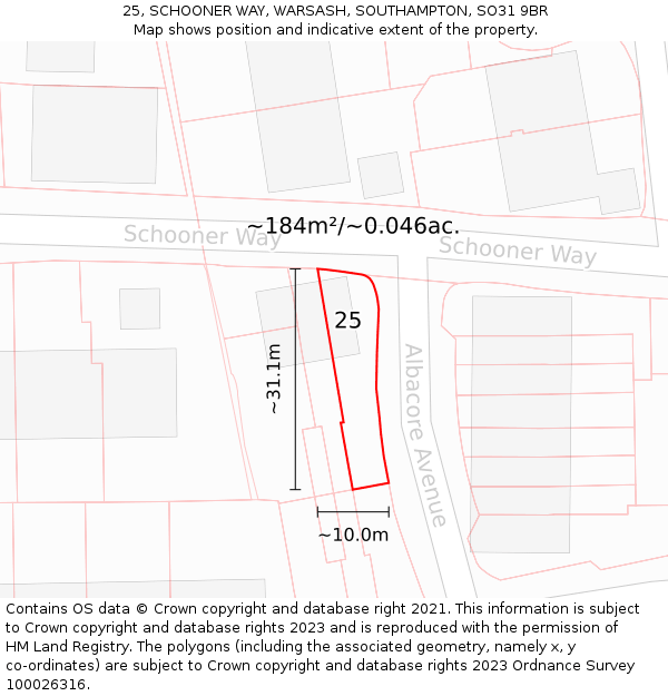 25, SCHOONER WAY, WARSASH, SOUTHAMPTON, SO31 9BR: Plot and title map