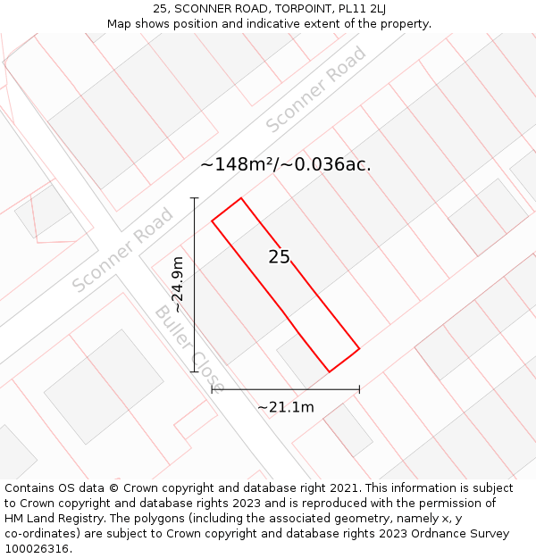 25, SCONNER ROAD, TORPOINT, PL11 2LJ: Plot and title map