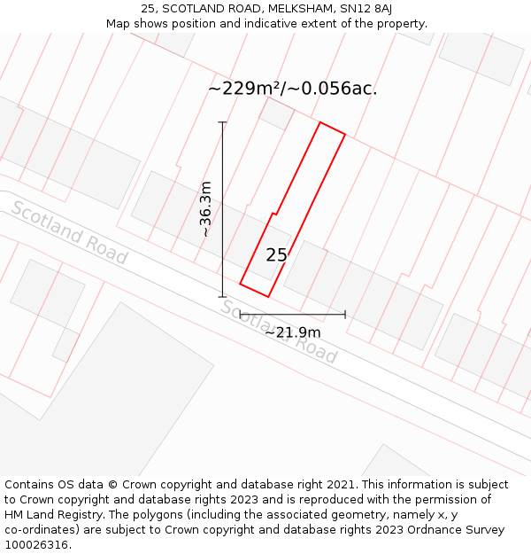 25, SCOTLAND ROAD, MELKSHAM, SN12 8AJ: Plot and title map