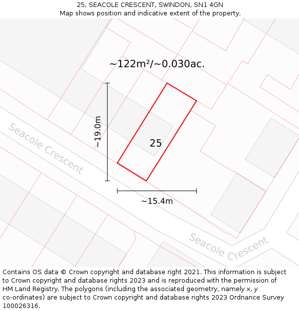 25, SEACOLE CRESCENT, SWINDON, SN1 4GN: Plot and title map