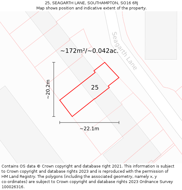 25, SEAGARTH LANE, SOUTHAMPTON, SO16 6RJ: Plot and title map