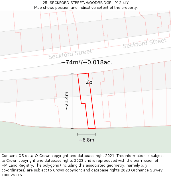 25, SECKFORD STREET, WOODBRIDGE, IP12 4LY: Plot and title map