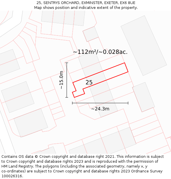 25, SENTRYS ORCHARD, EXMINSTER, EXETER, EX6 8UE: Plot and title map