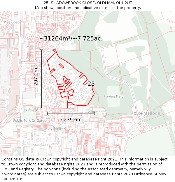 25, SHADOWBROOK CLOSE, OLDHAM, OL1 2UE: Plot and title map