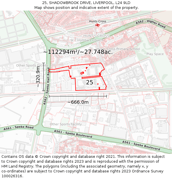 25, SHADOWBROOK DRIVE, LIVERPOOL, L24 9LD: Plot and title map