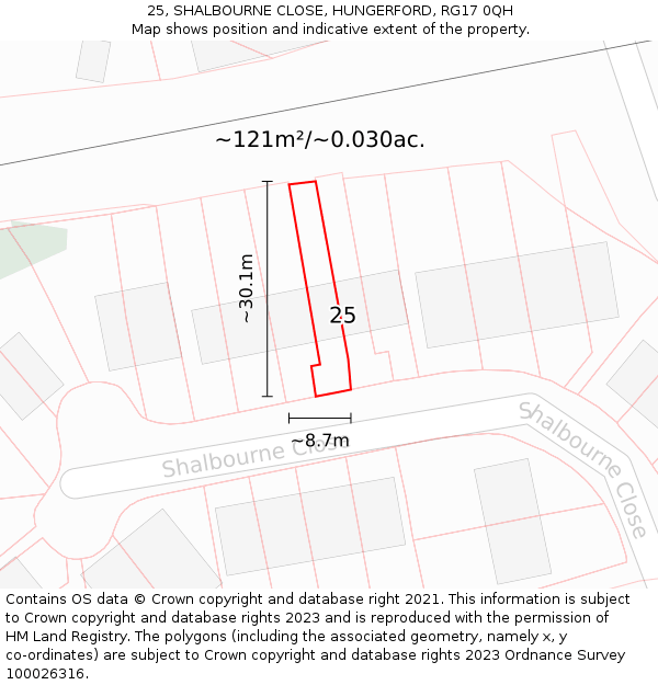25, SHALBOURNE CLOSE, HUNGERFORD, RG17 0QH: Plot and title map