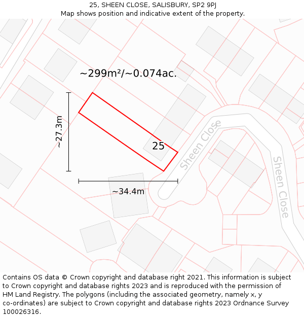 25, SHEEN CLOSE, SALISBURY, SP2 9PJ: Plot and title map