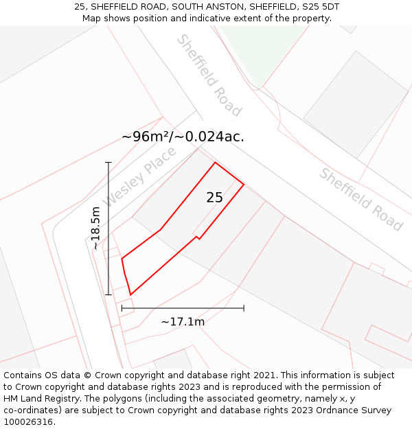 25, SHEFFIELD ROAD, SOUTH ANSTON, SHEFFIELD, S25 5DT: Plot and title map