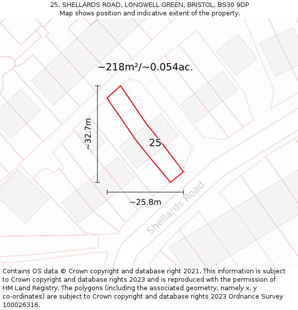 25, SHELLARDS ROAD, LONGWELL GREEN, BRISTOL, BS30 9DP: Plot and title map