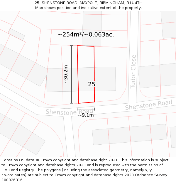 25, SHENSTONE ROAD, MAYPOLE, BIRMINGHAM, B14 4TH: Plot and title map