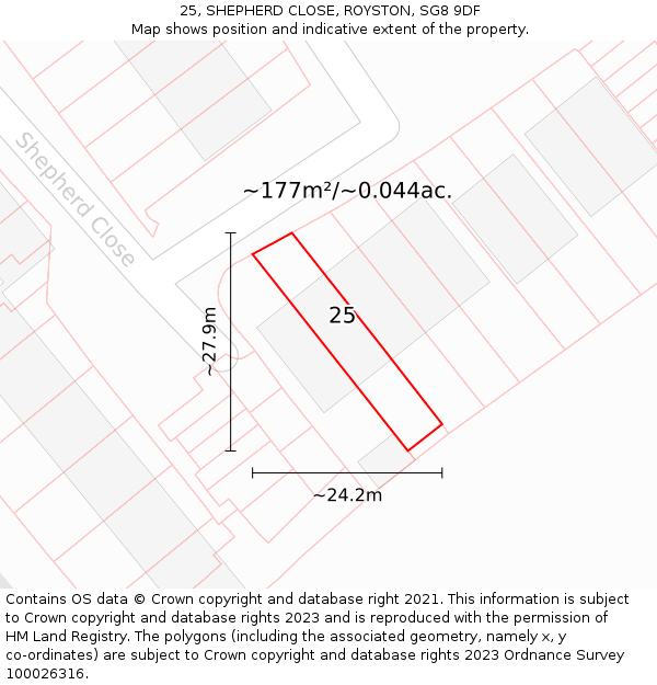 25, SHEPHERD CLOSE, ROYSTON, SG8 9DF: Plot and title map