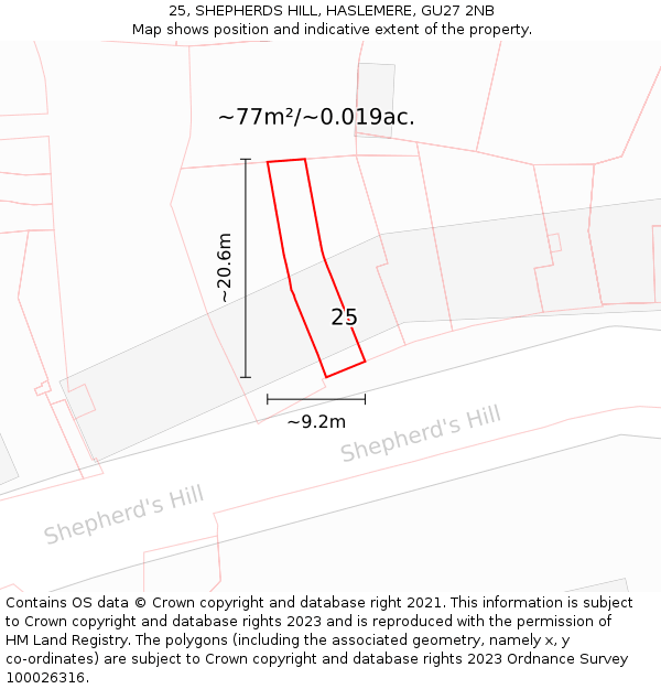 25, SHEPHERDS HILL, HASLEMERE, GU27 2NB: Plot and title map
