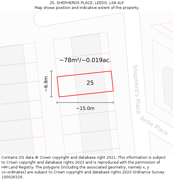 25, SHEPHERDS PLACE, LEEDS, LS8 4LP: Plot and title map