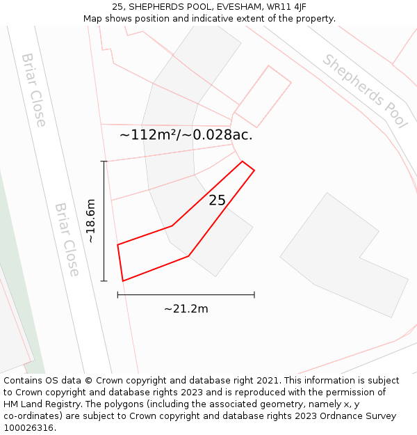25, SHEPHERDS POOL, EVESHAM, WR11 4JF: Plot and title map