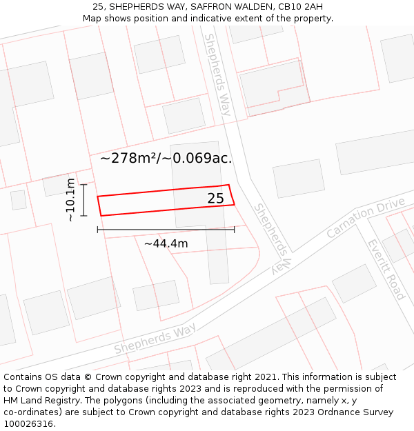 25, SHEPHERDS WAY, SAFFRON WALDEN, CB10 2AH: Plot and title map