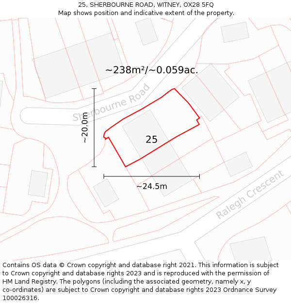 25, SHERBOURNE ROAD, WITNEY, OX28 5FQ: Plot and title map