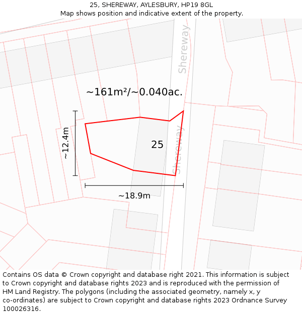 25, SHEREWAY, AYLESBURY, HP19 8GL: Plot and title map