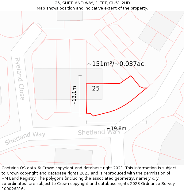 25, SHETLAND WAY, FLEET, GU51 2UD: Plot and title map