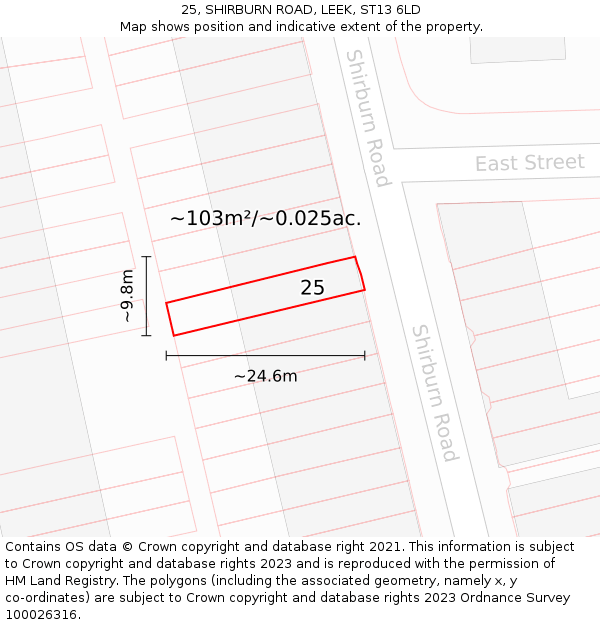 25, SHIRBURN ROAD, LEEK, ST13 6LD: Plot and title map