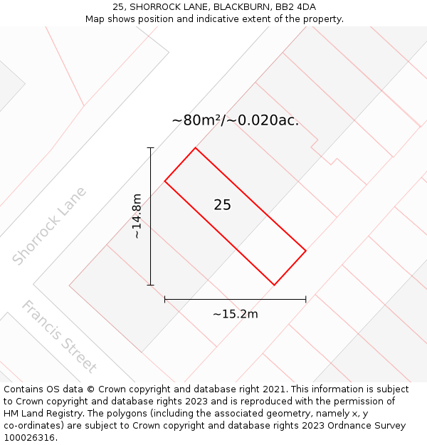 25, SHORROCK LANE, BLACKBURN, BB2 4DA: Plot and title map