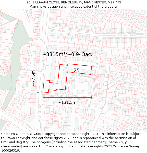 25, SILLAVAN CLOSE, PENDLEBURY, MANCHESTER, M27 4FS: Plot and title map