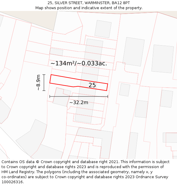 25, SILVER STREET, WARMINSTER, BA12 8PT: Plot and title map