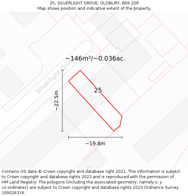 25, SILVERLIGHT GROVE, OLDBURY, B69 2GP: Plot and title map