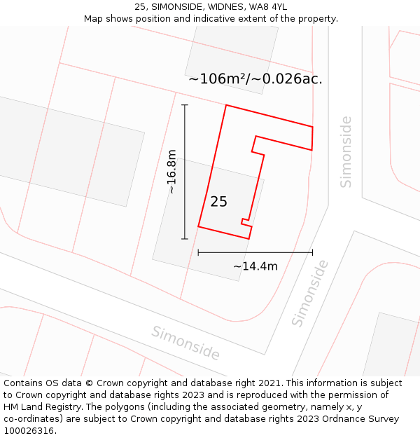 25, SIMONSIDE, WIDNES, WA8 4YL: Plot and title map