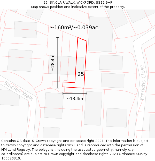 25, SINCLAIR WALK, WICKFORD, SS12 9HF: Plot and title map