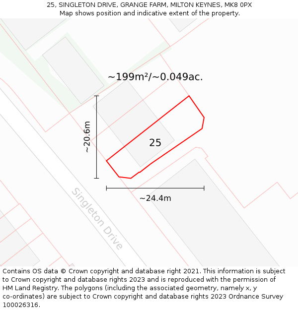25, SINGLETON DRIVE, GRANGE FARM, MILTON KEYNES, MK8 0PX: Plot and title map