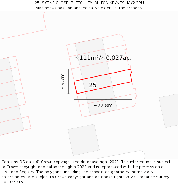 25, SKENE CLOSE, BLETCHLEY, MILTON KEYNES, MK2 3PU: Plot and title map