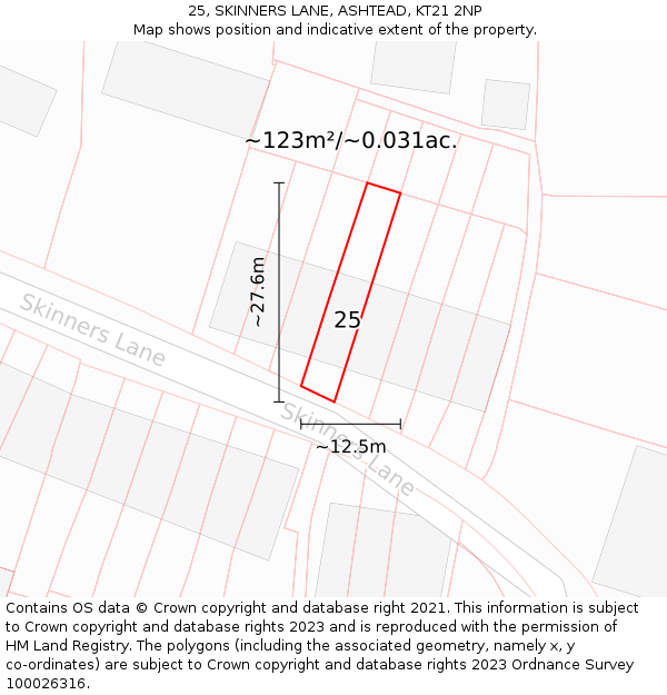25, SKINNERS LANE, ASHTEAD, KT21 2NP: Plot and title map