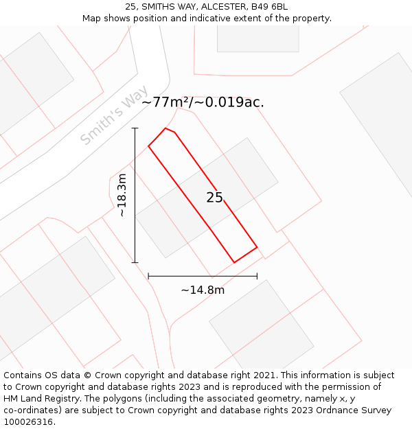 25, SMITHS WAY, ALCESTER, B49 6BL: Plot and title map