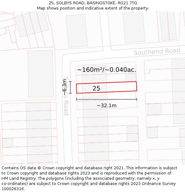 25, SOLBYS ROAD, BASINGSTOKE, RG21 7TG: Plot and title map