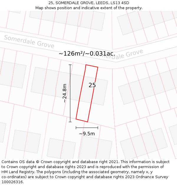 25, SOMERDALE GROVE, LEEDS, LS13 4SD: Plot and title map
