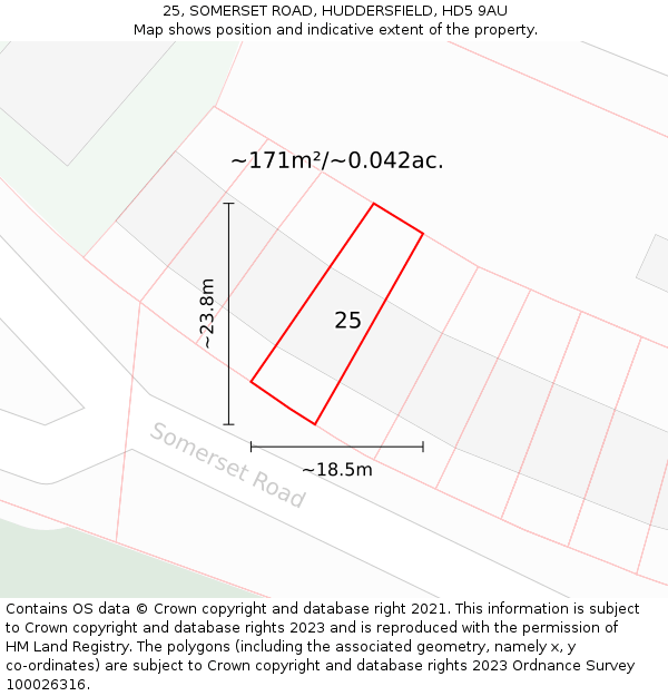 25, SOMERSET ROAD, HUDDERSFIELD, HD5 9AU: Plot and title map
