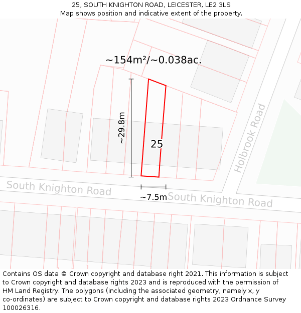 25, SOUTH KNIGHTON ROAD, LEICESTER, LE2 3LS: Plot and title map