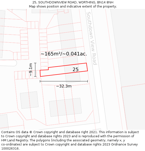 25, SOUTHDOWNVIEW ROAD, WORTHING, BN14 8NH: Plot and title map