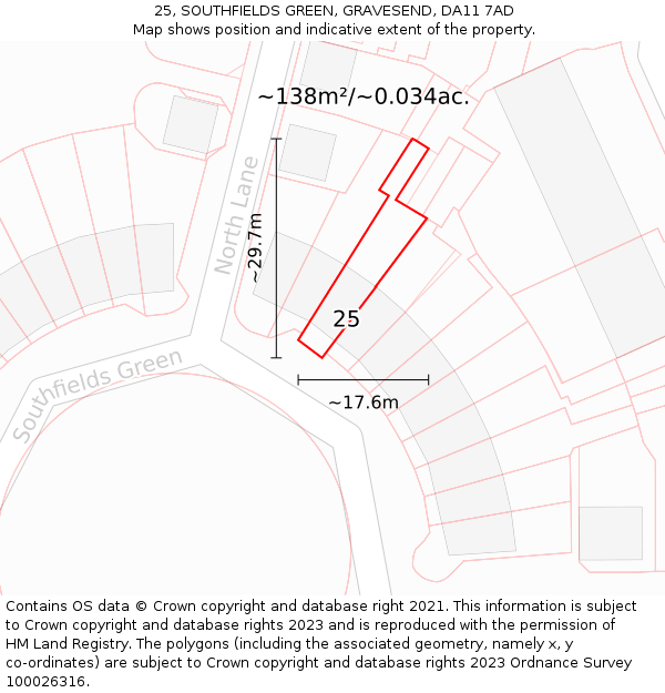 25, SOUTHFIELDS GREEN, GRAVESEND, DA11 7AD: Plot and title map