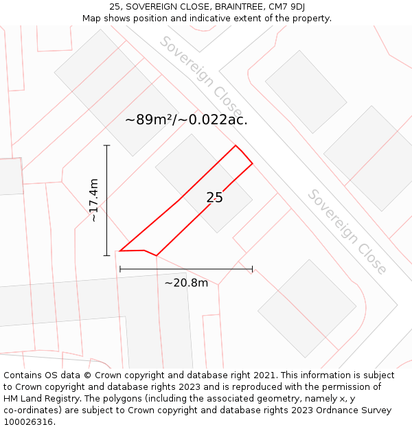 25, SOVEREIGN CLOSE, BRAINTREE, CM7 9DJ: Plot and title map