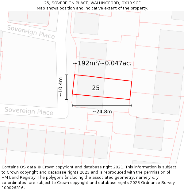 25, SOVEREIGN PLACE, WALLINGFORD, OX10 9GF: Plot and title map