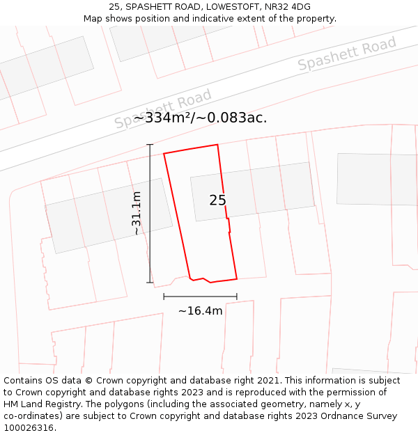 25, SPASHETT ROAD, LOWESTOFT, NR32 4DG: Plot and title map