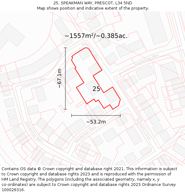 25, SPEAKMAN WAY, PRESCOT, L34 5ND: Plot and title map