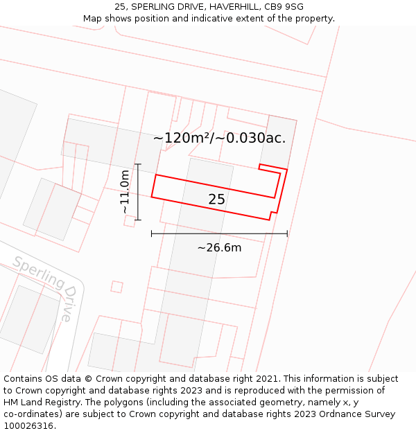 25, SPERLING DRIVE, HAVERHILL, CB9 9SG: Plot and title map