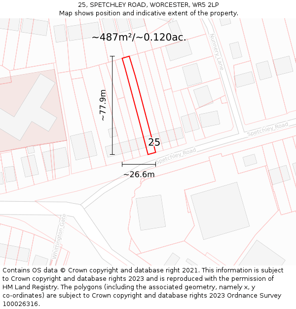 25, SPETCHLEY ROAD, WORCESTER, WR5 2LP: Plot and title map